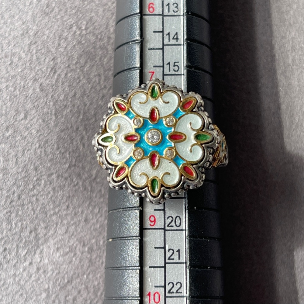 Dimitrious Designer Sterling Silver Enamel Elaborate Greek Designer Ring Size 8 - Picture 3 of 11